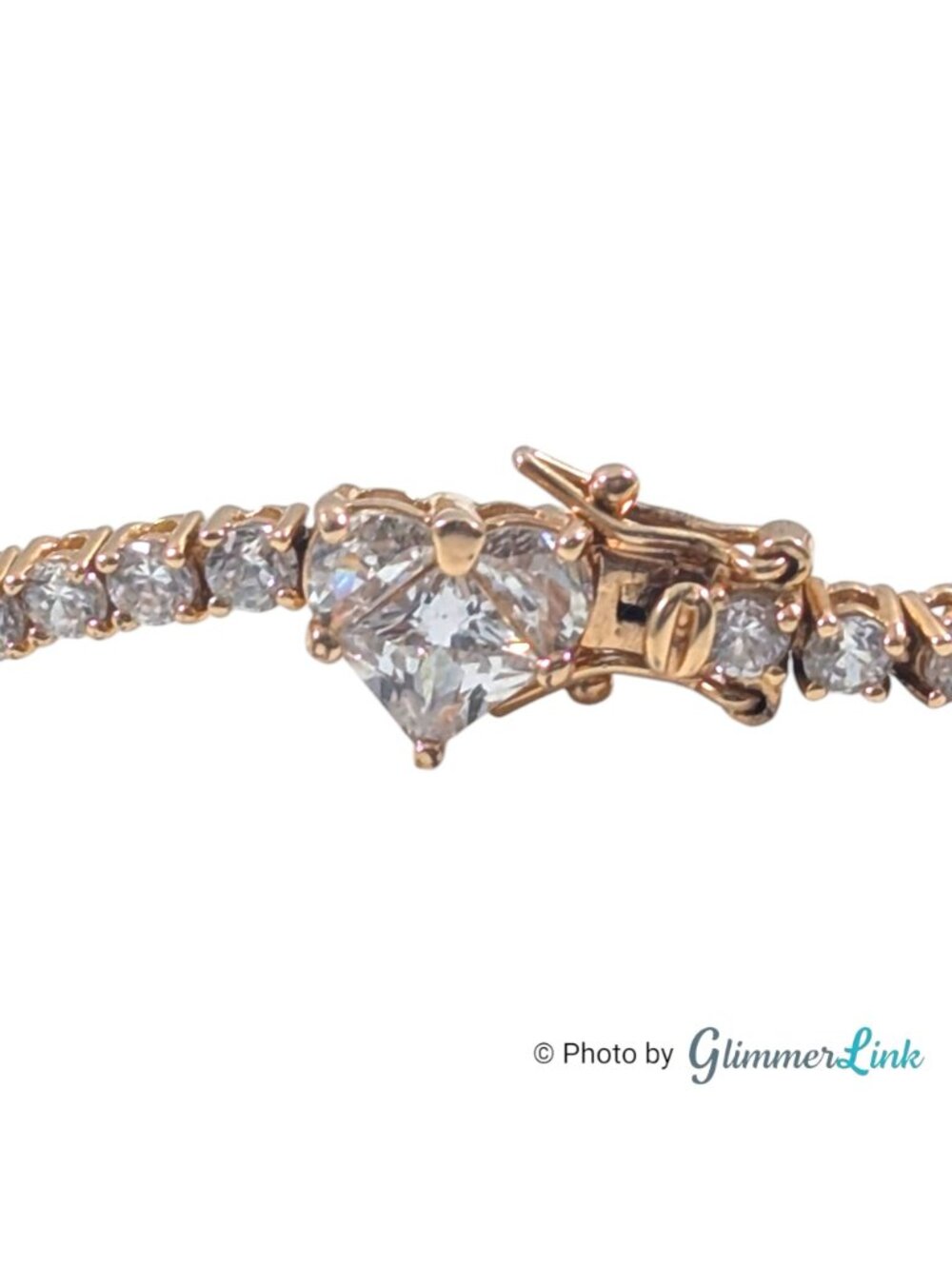 Ross Simons Heart Clasp CZ Tennis Bracelet Gold Plated Sterling 7" - Picture 6 of 14